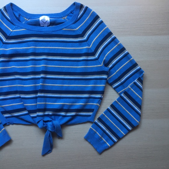 Freshman 1996, Blue, Tie Front, Striped cropped Sweater, size large - Picture 3 of 8